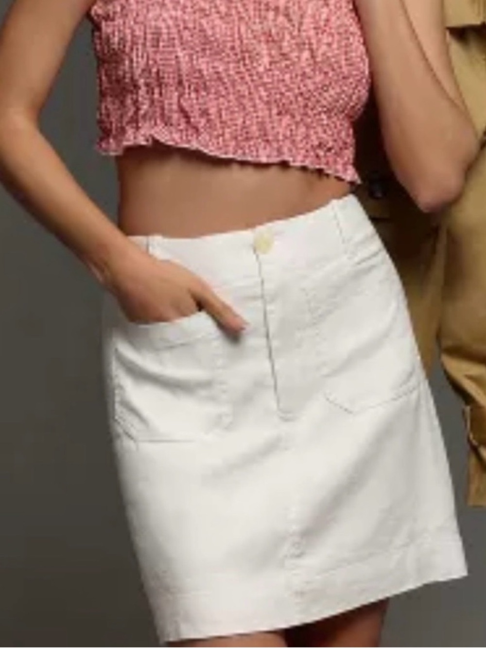 Maeve White A-Line Mini Skirt with Front Patch Pockets